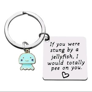 Funny silver blue jelly fish keychain mini keyring cute friend gift relationship